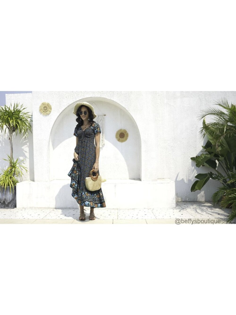 Rayon Floral Smocked Maxi Dress Off Shoulder Boho Women - Picture 5 of 6